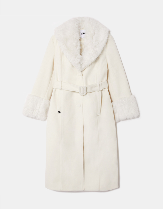 TALLY WEiJL, Beige Long Faux Wool Belted Coat for Women