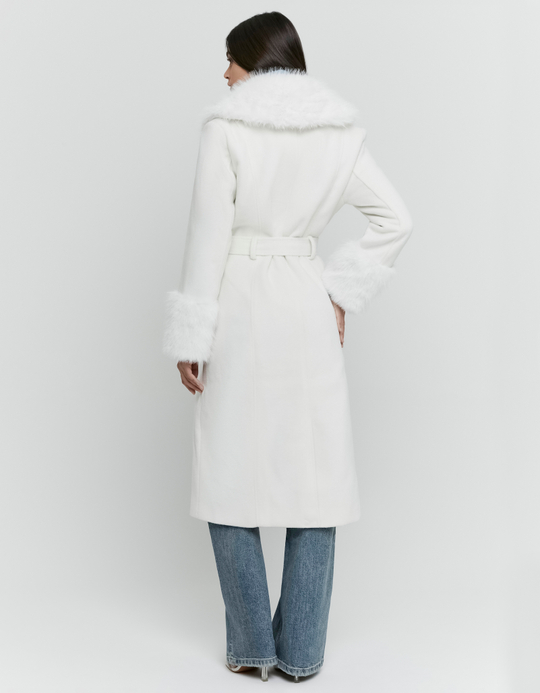 TALLY WEiJL, Beige Long Faux Wool Belted Coat for Women