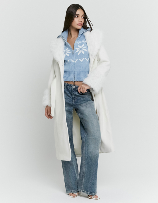 TALLY WEiJL, Beige Long Faux Wool Belted Coat for Women