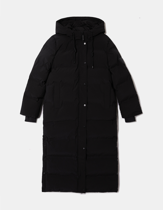 TALLY WEiJL, Black Long Padded Hooded Coat with Button Details for Women