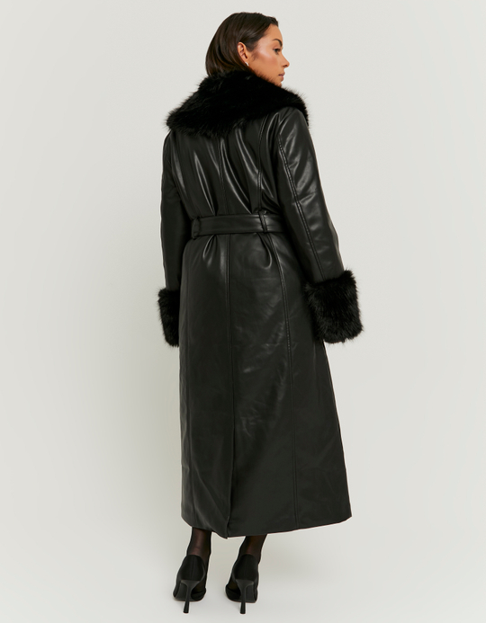 TALLY WEiJL, Black Long Coat with Faux Fur for Women