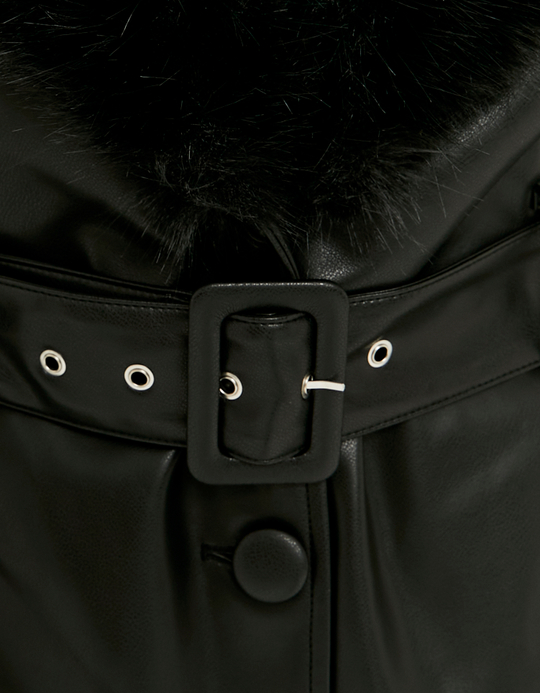 TALLY WEiJL, Black Long Coat with Faux Fur for Women