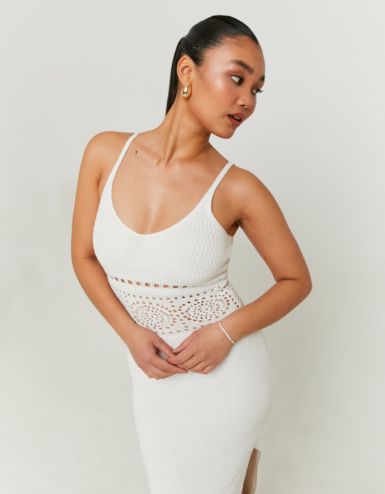 TALLY WEiJL, White Crochet Midi Dress for Women