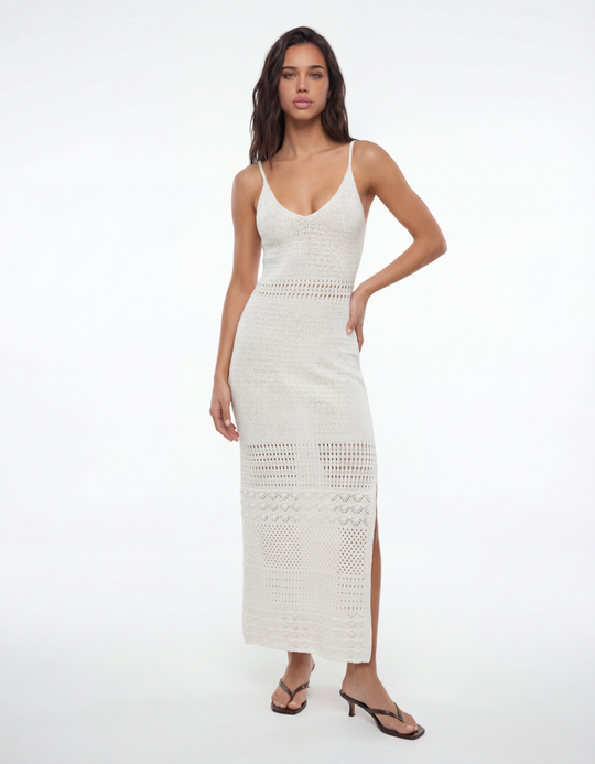 TALLY WEiJL, Vestito Maxi Bianco Crochet Schiena Scoperta for Women