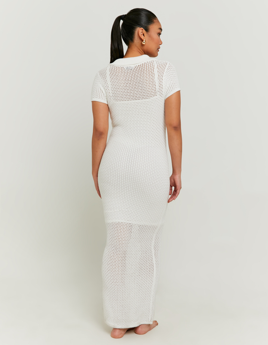 TALLY WEiJL, White Crochet Polo Dress for Women