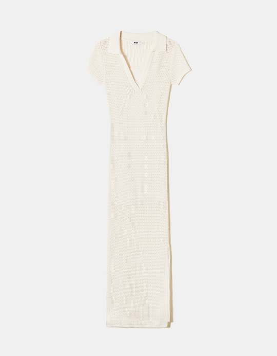 TALLY WEiJL, White Crochet Polo Dress for Women