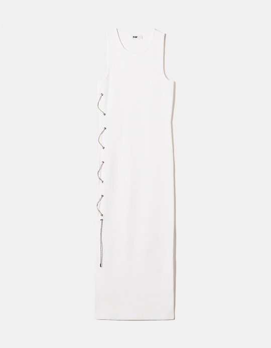 TALLY WEiJL, Φόρεμα Πλεκτό Λευκό με Strass κορδόνι for Women