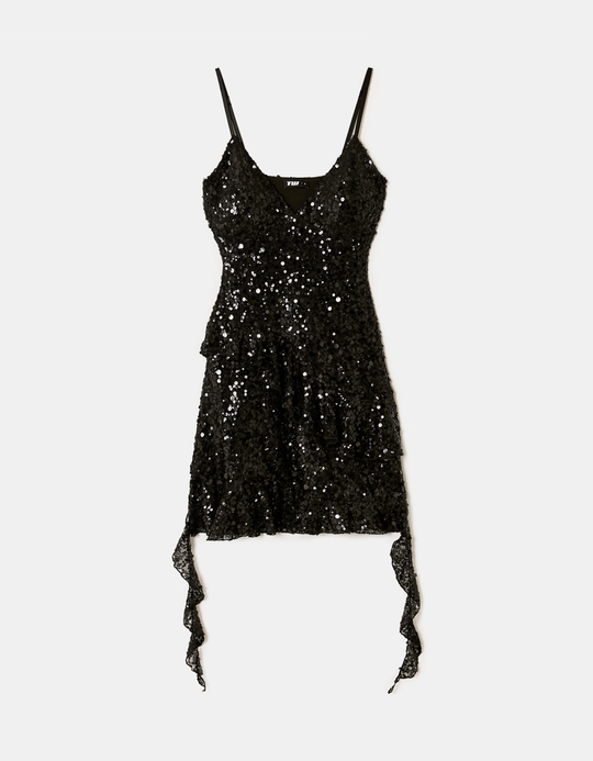 TALLY WEiJL, Black Lace Dress with Ruffles for Women