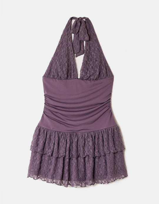 TALLY WEiJL, Purple Lace Ruffle Mini Dress for Women