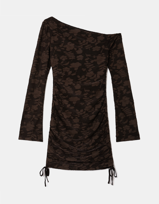 TALLY WEiJL, Braunes Figurbetontes Mini Kleid mit Blumenmuster und asymmetrischem Ausschnitt for Women