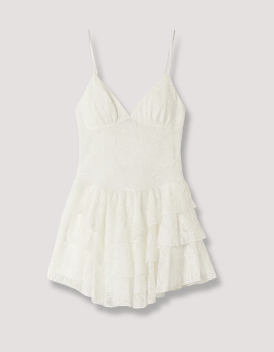 TALLY WEiJL, White Lace Ruffle Mini Dress for Women