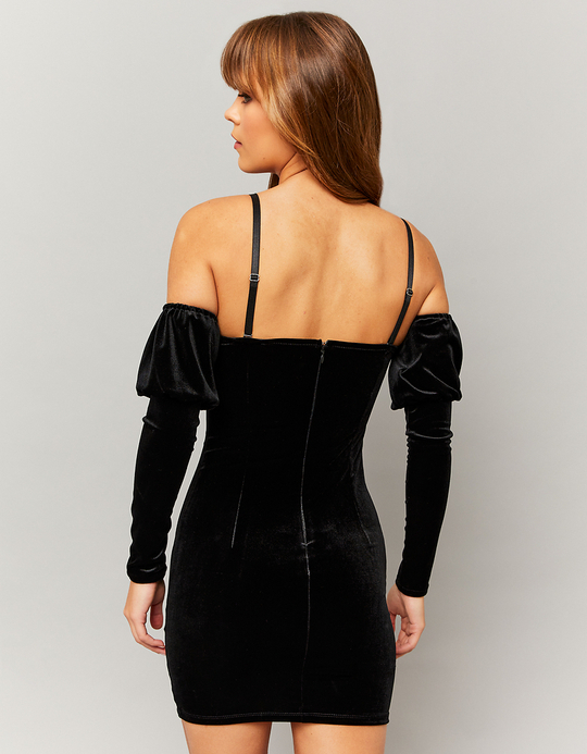 TALLY WEiJL, Black Fitted Mini Dress with Puffed Sleeves for Women