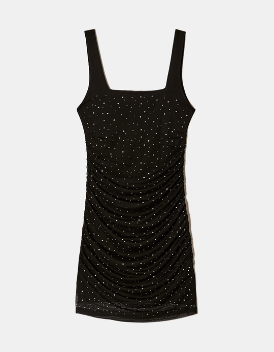 TALLY WEiJL, Black Mesh Mini Dress with Strass for Women