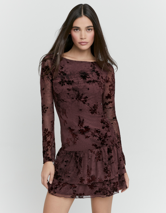 TALLY WEiJL, Mini Abito Bordeaux Floreale Asimmetrico for Women