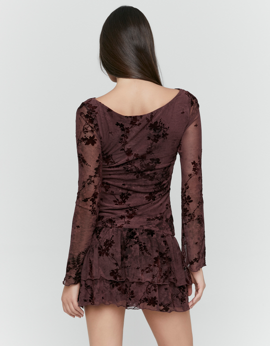 TALLY WEiJL, Mini Abito Bordeaux Floreale Asimmetrico for Women