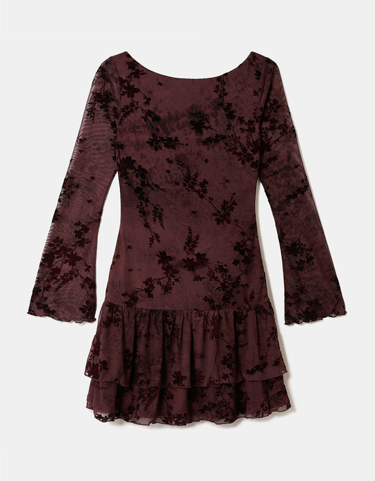 TALLY WEiJL, Mini Abito Bordeaux Floreale Asimmetrico for Women