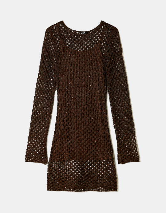 TALLY WEiJL, Brown Knit Mini Dress for Women