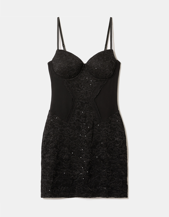 TALLY WEiJL, Schwarzes Minikleid aus floraler Spitze mit Pailletten for Women