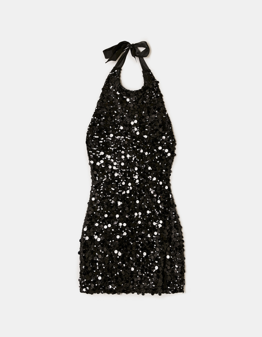 TALLY WEiJL, Black Sequin Halter Dress for Women