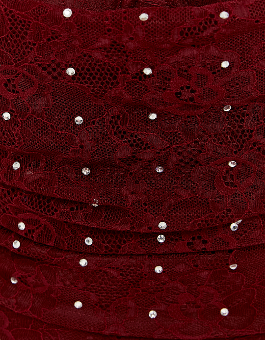 TALLY WEiJL, Long Burgundy Dress with Lace and Rhinestones for Women