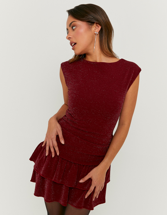 TALLY WEiJL, Burgundy Lurex Dress with Ruffles for Women