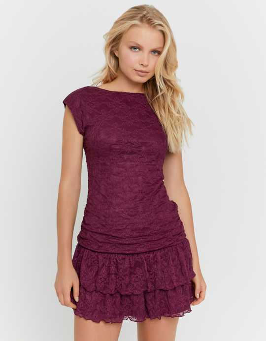 TALLY WEiJL, Bordeauxfarbenes Spitzen-Minikleid for Women