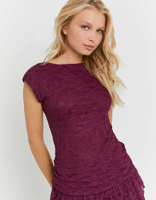 TALLY WEiJL, Bordeauxfarbenes Spitzen-Minikleid for Women