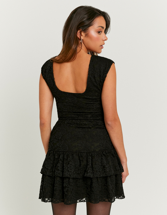 TALLY WEiJL, Black Lace Dress with Ruffles for Women