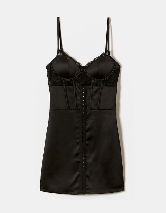 TALLY WEiJL, Schwarzes Minikleid im Korsettstil aus Satin & Spitze for Women