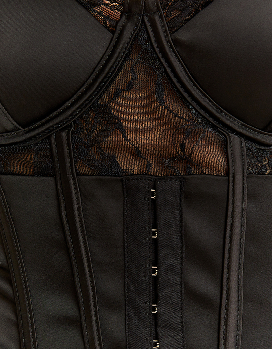TALLY WEiJL, Schwarzes Minikleid im Korsettstil aus Satin & Spitze for Women