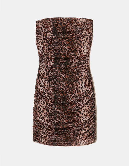 TALLY WEiJL, Vestito Corto Aderente Stampa Leo con Glitters Oro for Women
