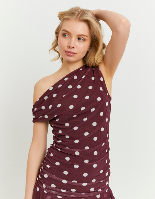 TALLY WEiJL, Burgundy Polka Dots Ruffles Mini Dress for Women