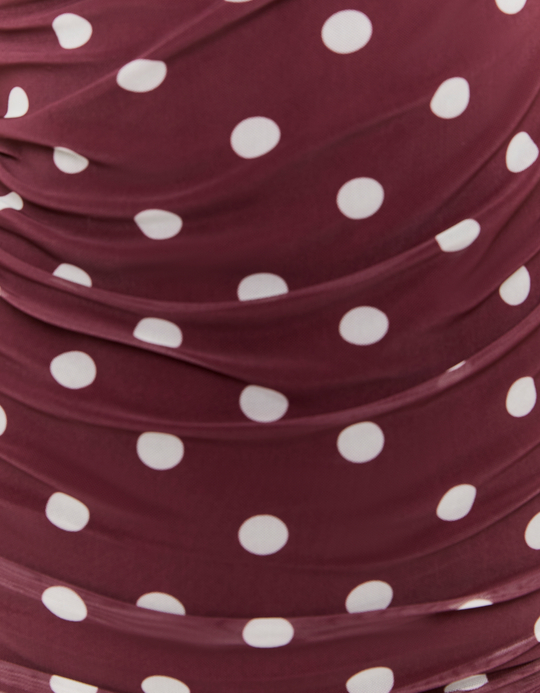 TALLY WEiJL, Burgundy Polka Dots Ruffles Mini Dress for Women
