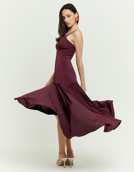 TALLY WEiJL, Burgundy Pleated Midi Dress for Women