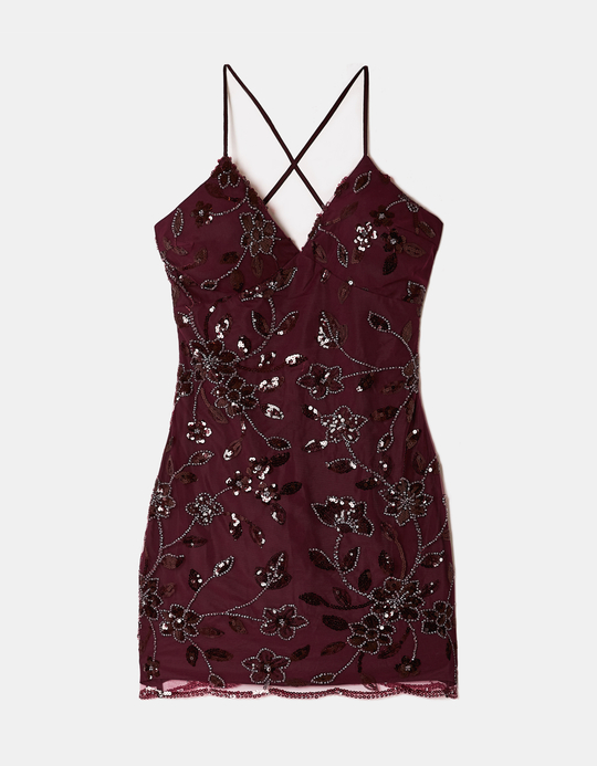 TALLY WEiJL, Burgundy Sequin Mini Dress for Women