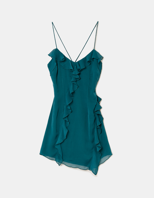 TALLY WEiJL, Blaues Mesh Mini Kleid mit Rüschen for Women