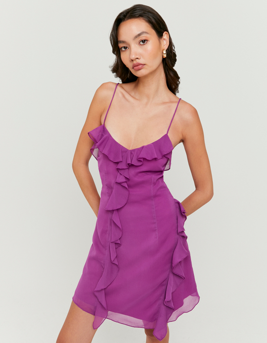 TALLY WEiJL, Lila Mesh Mini Kleid mit Rüschen for Women