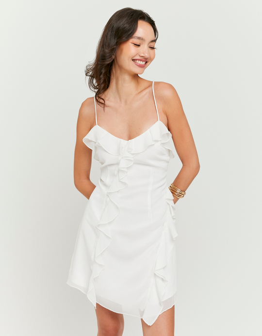 TALLY WEiJL, Vestito Corto in Tulle Bianco con Volants for Women