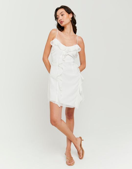 TALLY WEiJL, Vestito Corto in Tulle Bianco con Volants for Women
