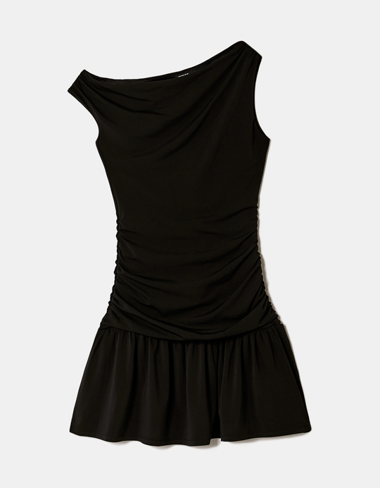 TALLY WEiJL, Black Asymmetric Ruched Mini Dress for Women