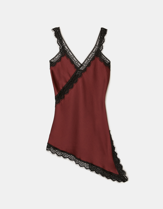 TALLY WEiJL, Burgunderrotes Asymmetrisches Satinkleid mit Spitzendetails for Women