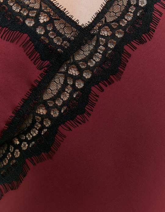 TALLY WEiJL, Burgunderrotes Asymmetrisches Satinkleid mit Spitzendetails for Women