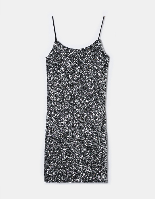 TALLY WEiJL, Grey Sequins Mini Dress for Women