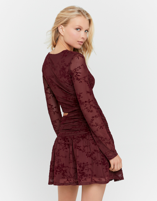 TALLY WEiJL, Bordeauxrotes Spitzen Minikleid mit Cut Out for Women
