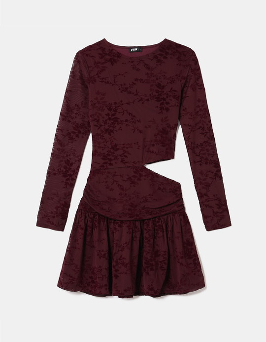 TALLY WEiJL, Bordeauxrotes Spitzen Minikleid mit Cut Out for Women