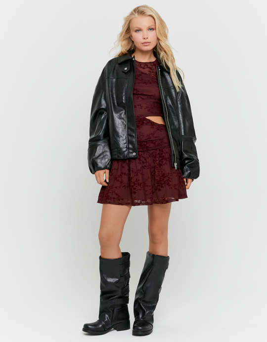 TALLY WEiJL, Bordeauxrotes Spitzen Minikleid mit Cut Out for Women