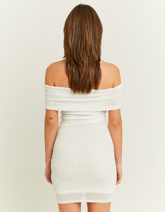 TALLY WEiJL, White Off-Shoulder Dress with Strass for Women
