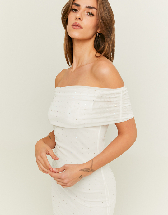 TALLY WEiJL, White Off-Shoulder Dress with Strass for Women