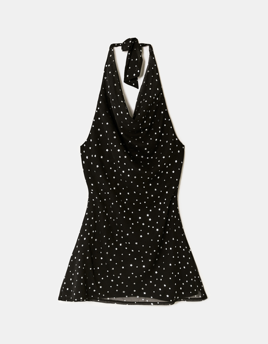 TALLY WEiJL, Black Star-Print Halter Dress for Women
