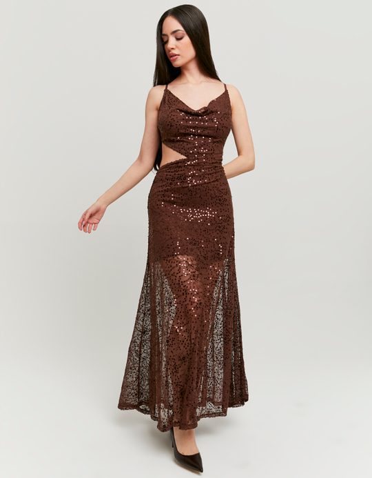 TALLY WEiJL, Brown Sequined Maxi Dress for Women